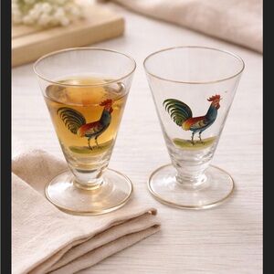 Rooster Design Glass Tumblers - Set of 2